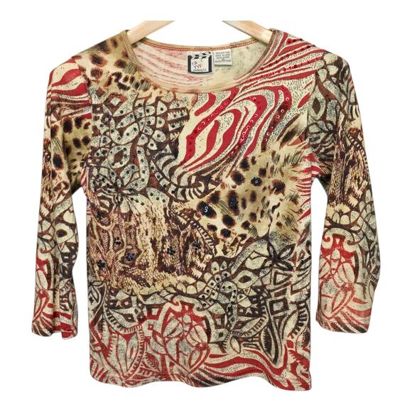Take Two Clothing Vintage Eclectic Womens Top Size Small Leopard Abstract Indie - Picture 1 of 8